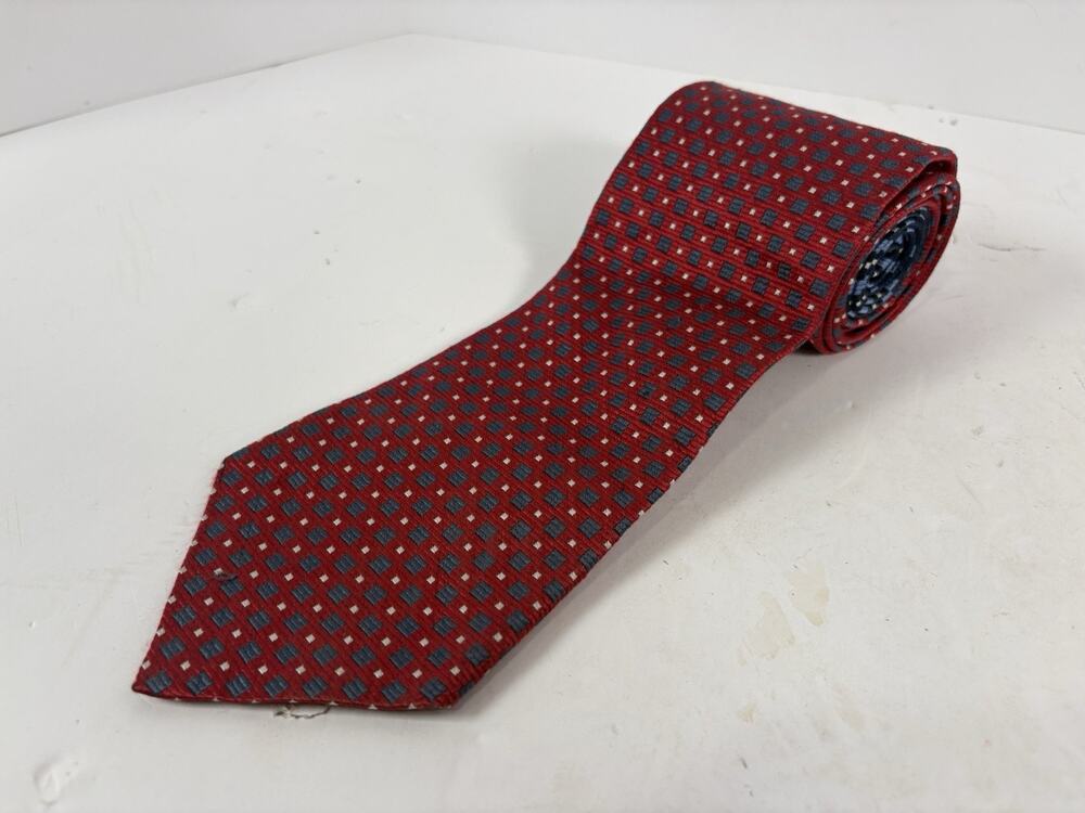 Vintage Tommy Hilfiger Mens 100% Silk Tie Red Blue Geometric Made USA Necktie